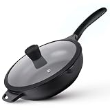 La Moustache - Sartén Profunda【24 cm】de Aluminio Fundido con Antiadherente, Tapa de Cristal y Mango Ergonómico de Baquelita, Apta para Inducción/Todas las Cocinas | Fácil de Limpiar, Sin PFOA (Klyve)