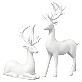 Pipihome Juego de 2 Figuras Renos Decorativos Navidad, Ciervos Adornos Navideños, Adorno Navidad Estatua Alce Nordicos para Decoracion Hogar Chimenea Ventana Escritorio Vacaciones (B)