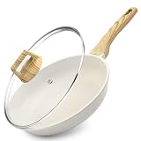 GiPP Sartén antiadherente de cerámica con tapa, sartén saludable y no tóxica, apta para inducción, sin PFAS ni PFOA, apta para lavavajillas (blanco, 30 cm + tapa)