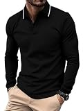 JACKETOWN Polo para Hombre Polo Manga Larga Camiseta de Golf Trabajo Transpirable T Shirt con Bolsillo Primavera Otoño Camisetas de Senderismo Pesca,Negro,L