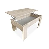 Duérmete Online - Mesa de Centro Elevable, Para Salón o Comedor, Madera, Acabado en Color Cambria, Medidas: 90 cm (Ancho) x 50 cm (Fondo) x 46-57 cm (Alto)