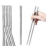 Tiokin 5 pares de palillos de acero inoxidable 304 reutilizables, cuadrados, ligeros y antideslizantes, aptos para lavavajillas