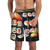 LLOTPQ Pantalones cortos de playa para hombre, diseño de sushi, elásticos, con cintura elástica para uso casual, blanco, XL