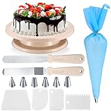 SZJYG Herramientas de Plato Giratorio de Decoración para Pasteles, Kit de Suministros con Raspadores, Espátulas, Mangas Pasteleras, Boquillas de Polipropileno
