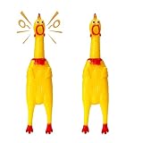 XFLYP 2 Piezas 32cm Pollo Gritando, Caucho Amarillo Apretar Pollo Chillón de Pito Mascotas o Niños, Juguete Pequeño de Descompresión Chirriante, Funny Toy Gift
