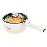 Vocha Mini Olla Eléctrica, Sarten Antiadherente Electrica Multifunción Con Tapa, Calefacción rápida, 20cm Diámetro, 1.5 L, Hot Pot Fondue Eléctrica Portátil para Hogar/Estudio/Viajes (Beige)