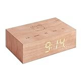 Gingko - Reloj Despertador LED Flip Click Clock, con activación al Sonido y una Nueva tecnología Flip, Recargable, con Controles táctiles Grabados con láser, Varios Acabados de Madera