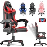 JUPPLIES Silla Gaming Profesional con Masajeador - Silla de Oficina Ergonómica, Altura Regulable y Respaldo Abatible - Silla Gamer (Rojo, Acolchado Arriba, Sin Reposapiés)