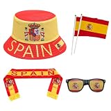7 Piezas Para Aficionados España, Gorro, Bufanda, Gafas, Banderas, Pegatinas Faciales Para Fútbol, Fiesta, Bar, Estadio, Casa Y Celebración Roja Amarilla