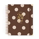 Agenda Charuca 26-27 Académica VISTA DIARIA - Tapa Dura con Detalles Dorados, Tamaño GRANDE - Incluye BOLSA de Tela PROTECTORA y Marcapáginas - Hecho en España. (CHOCOLATE LOVE)