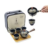 LURRIER Juego de té chino Gongfu de porcelana, juego de tetera portátil con máquina de té de rotación de 360 grados e infusor, bolsa de regalo portátil todo en uno para viajes, hogar, regalo, al aire