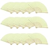 Woohome 15 Pz Ventilador de Papel de Bambú Plegable Mano Ventilador para Decoraciones de Bodas, Fiestas, Bailes, DIY (Amarillo Claro)