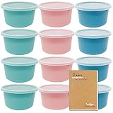 Codil - Juego de envases de plástico de grado alimenticio, redondos, reutilizables sin BPA, con tapa, para microondas y congelador, color rosa verde y azul, 12 x 0,3 l
