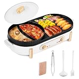 YJINGRUI Olla caliente eléctrica 2200W - Parrilla eléctrica y olla caliente 2 en 1, con 2 controles de temperatura independientes para 3-12 personas