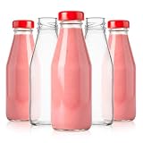 SUPERBUTELKI.PL 5 botellas de vidrio de 200 ml con tapón de rosca rojo – ideal para zumos, batidos, licores y bebidas caseras (5 x 200 ml)