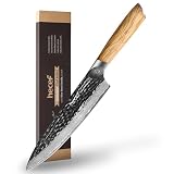 hecef Cuchillo de Cocina Damasco 20 cm con Mango de Madera de Olivo