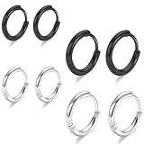 COYUN 4 Pares Pendientes de Aro Titanio y Acero Inoxidable, Hipoalergénicos, 8/14mm, Versátiles para Mujeres, Hombres, Niñas y Adolescentes