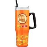 Get Trend Dragon Ball Z Vaso Térmico 920 ml, Botella Acero Inoxidable, Vaso con Pajita y Asa, Mantiene Hielo 42H Frío 12H Calor 8H, Taza Cafe, BPA Free Regalo Original (Naranja Dragon Ball)
