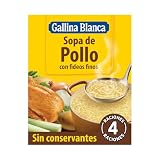 Gallina Blanca Sopa de Pollo con Fideos Finos, 72g | Sin Conservantes, Baja en Grasa, 4 raciones