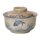 Cuenco de ramen, juego de cuencos de ramen de cerámica con tapa, 800ml de cuencos de sopa, Pho, cuenco de ramen vintage japonés de cerámica para cereales, sopa, vajilla asiática apta para microondas y