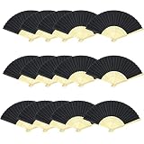 Woohome 15 Pz Ventilador de Papel de Bambú Plegable Mano Ventilador para Decoraciones de Bodas, Fiestas, Bailes, DIY (Negro)