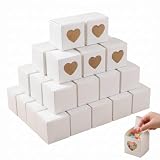 FIQLUL 50 Piezas Cajitas Regalo Pequeñas con Ventana de Corazón, Cajas de Cartón Kraft 5x5x5cm para Caramelos, Bombones y Detalles de Boda, Bautizo, Cumpleaños, Fiesta y Navidad, Blanco