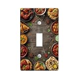 Placa de cubierta de interruptor de luz individual, diseño de pollo rústico, arroz samosa, otoño, marrón, plástico, tamaño estándar, placa decorativa para sala de estar, dormitorio, decoración de