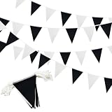 Banderines Blancos y Negros de 20 m, 52 banderines triangulares reutilizables e impermeables, ideales para decorar fiestas de cumpleaños, bodas, compromisos y eventos en interiores y exteriores