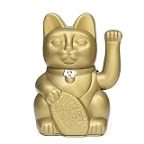 Gato de la Suerte Maneki Neko Lucky Cat con Pata Derecha en Movimiento Figura Decorativa Japonesa Original Pintada a Mano para Casa Negocio Oficina Entrada Regalo Amuleto ORO M (10x6x15cm)