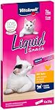 Vitakraft Liquid Snack, golosina para gatos, snack cremoso para gatos, con pollo y taurina, en sobres individuales, favorece los ojos y el corazón (1 paquete de 6x 15g)