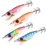 GNALIA 4 señuelos para pesca de sepia, calamar, pulpo, camarón, anzuelos de calamar, camarón, trucha perca