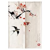 Hiseng Cortina de Puerta Japonesa Noren para Decoración del Hogar, Tapiz Cortina de Partición Dormitorio Kitchen Shop Restaurante Separador de Puerta (Rama de Golondrina,65x90cm)