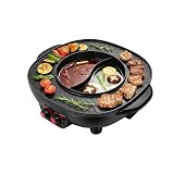 2 en 1 Hot Pot eléctrica, 2000 W Hotpot Griller para 5-6 personas