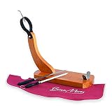BRICOMIRAS - Jamonero Modelo Huelva Económico | Incluye Cuchillo y Chaira | Soporte Robusto de Madera de Pino | Ideal para Jamones Medianos y Grandes, Cubrejamón Burdeos