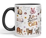 Vixar Life is better with Cats broma mascotas gatito taza de cerámica de colores taza para té café caliente 330 ml 325 ml regalo (negro)