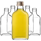 KADAX Botella plana 200 ml, 50 unidades, pequeñas botellas de cristal con tapón de rosca, mini botellas vacías para rellenar, mini botellas de licor, botellas de aguardiente (Oro)