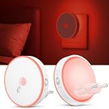 Luz Nocturna Infantil Rojo 2 pcs, Luz LED Nocturna con Sensor de Movimiento | Luz Noche Enchufable Brillo Ajustables, 3 Modos (AUTO/ON/OFF) Luz Noche para Niños/Escaleras/Dormitorio- Luz Roja