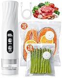 Babacom Envasadora al Vacío Doméstica y Selladora al Vacío Inalámbrica de Mano con 20Bolsas Reutilizables para Congelador,-60kPa,Sellado 1 Toque y Modo Pulsante para Cocción por Lotes y Almacenamiento