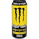Monster Rehab Lemonade, Bebida Energética, Té Helado Limón, 500 ml | Refresco energético sin gas, sabor té melocotón, con cafeína, taurina, ginseng, L-carnitina, energía prolongada