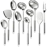 QWFHOME Juego de utensilios de cocina 10 piezas,Juego de utensilios de cocina acero inoxidable para herramientas de cocina de alta resistencia, accesorios de cocina esenciales para el hogar（Espesado)