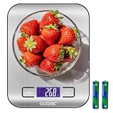 ADORIC Báscula Cocina Digital de Acero Inoxidable, Balanza de Cocina Precisión con Pantalla LCD, Peso de Cocina Multifuncional 5 kg/11 lbs, Balanza Alimentos, Color Plata (Baterías Incluidas)