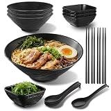Berglander Set de Cuencos para Ramen 4 x 1200ml con Cuencos para Sumergir, Palillos y Cucharas, Cuencos de Plástico Indestructibles Estilo Japonés para Sopa Fideos, Pho, Miso, Udon, Wonton