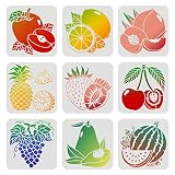 FINGERINSPIRE 9 plantillas de frutas de 20x20cm de plástico piña limón manzana sandía melocotón pera cereza fresa uva plantillas para pintar en madera, piso, pared y azulejos