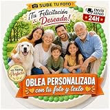 FOTO COMESTIBLE - OBLEA o Papel de AZÚCAR, Personalizada para Tarta con Foto, Nombre y Edad - Imagen Comestible Cumpleaños - Calidad Fotográfica Profesional - Varios Tamaños - Redonda