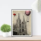 Nacnic Lámina Ciudad de Burgos. Estilo Vintage. Ilustración, fotografía y Collage con la Historia DE Burgos. Poster tamaño A4 Impreso en Papel