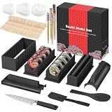 SKYSER Kit Sushi 20 Piezas Negro– Sushi Kit para Hacer Sushi en Casa | con Moldes Nigiri, Esterillas de Bambú, Cuchillo, Molde de bola de arroz – kit sushi completo principiantes