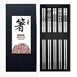 QMAHA Palillos de Acero Inoxidable, 5 Pares de Palillos Reutilizables Aptos Para Lavavajillas, Palillos Japoneses Con Grabado Láser, Palillos Set Sin Metal de Regalo para Navidad/Cumpleaños
