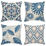 Sanwarm Juego de 4 fundas de almohada decorativas de cerámica oriental vintage de 18 x 18 pulgadas, fundas de almohada decorativas para sofá y sofá