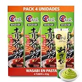 Pasta de wasabi en tubo, ideal para el sushi, el sashimi y los nigiris, Auténtico Aroma y Sabor Picante, lista para consumir, Formato tubo, Disponible en pack de 4 unidades de 43 gr