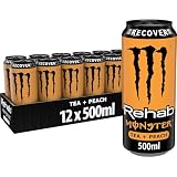 Monster Rehab Peach, Bebida Energética Té Melocotón, Pack 12 x 500 ml | Refresco energético sin gas, sabor té melocotón, con cafeína, taurina, ginseng, L-carnitina, energía prolongada